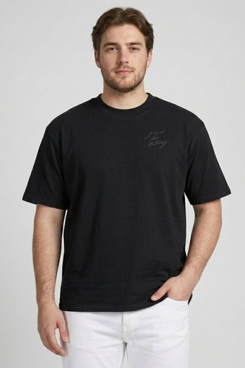 GOOD FOR NOTHING Men Crew Neck Graphic Print Short Sleeve T-Shirt, Black - Image 1
