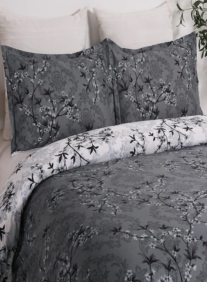 YEPINS Soft Bedding Duvet Cover Set with Zipper Closure and Corner Ties, Branch Floral and Paisley Printed Pattern, Reversible Design, Grey and White- Brushed Microfiber Queen Size - Image 2