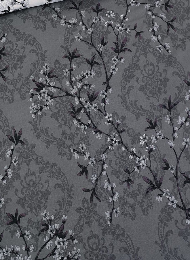 YEPINS Soft Bedding Duvet Cover Set with Zipper Closure and Corner Ties, Branch Floral and Paisley Printed Pattern, Reversible Design, Grey and White- Brushed Microfiber Queen Size - Image 3