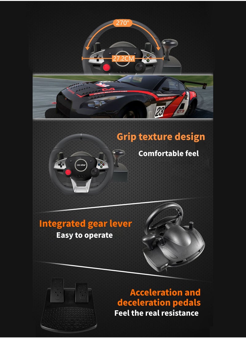 Jourvent - Gaming Racing Wheel - 270° Rotation with Pedals, Paddle Shifters, and Gear Shifter, Vibration Feedback - Image 1