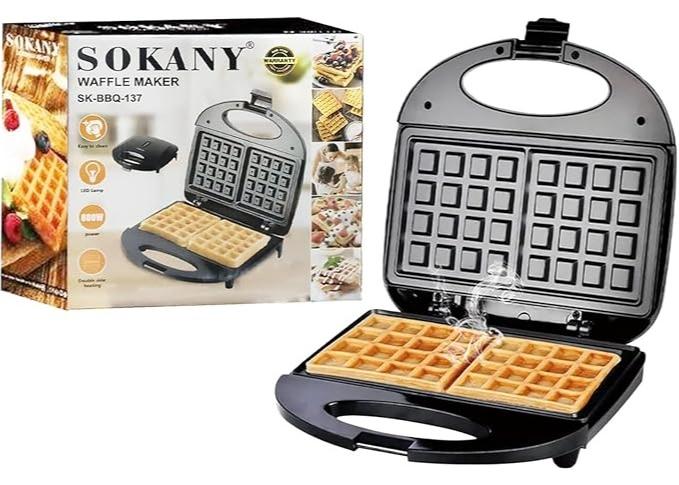 Sokany Waffle Maker, 800W with Cool Touch Handle (SK-BBQ-137) - Image 1