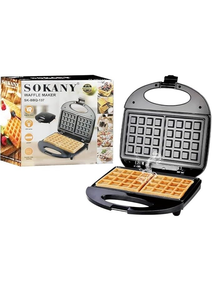 sokany - Sokany Waffle Maker, 800W with Cool Touch Handle (SK-BBQ-137) - Image 1