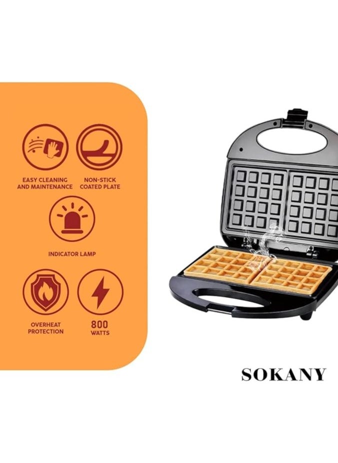sokany - Sokany Waffle Maker, 800W with Cool Touch Handle (SK-BBQ-137) - Image 1