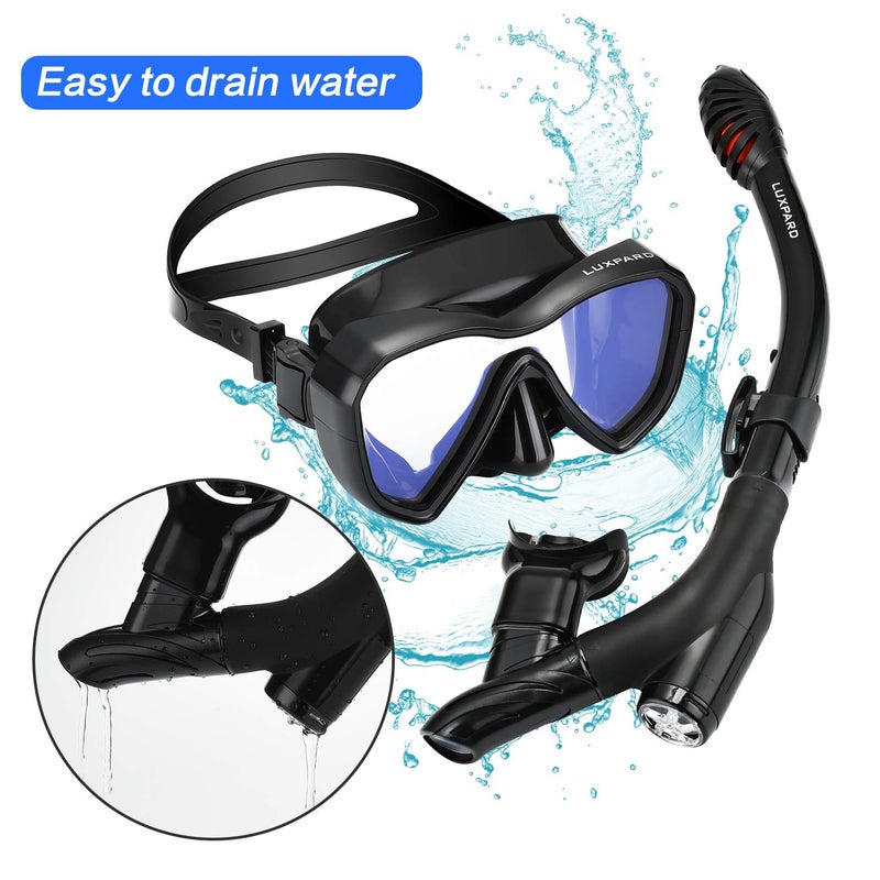 LUXPARD Snorkel Set, Anti-Fog Panoramic View Snorkel Mask and Anti-Leak Dry Snorkel Tube, Snorkeling Gear for Adults, Snorkel Kit Bag Included (Black) - Image 3