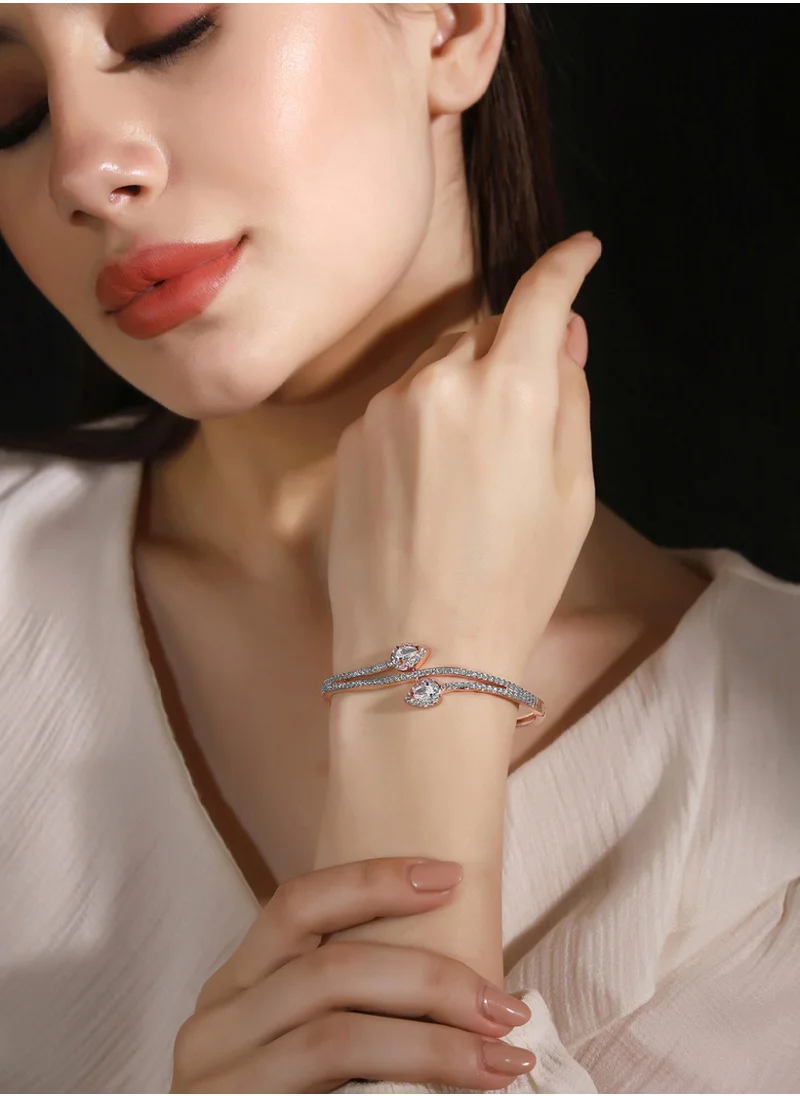 برياسي Women Brass Rose American Diamond Bangle-Style Bracelet