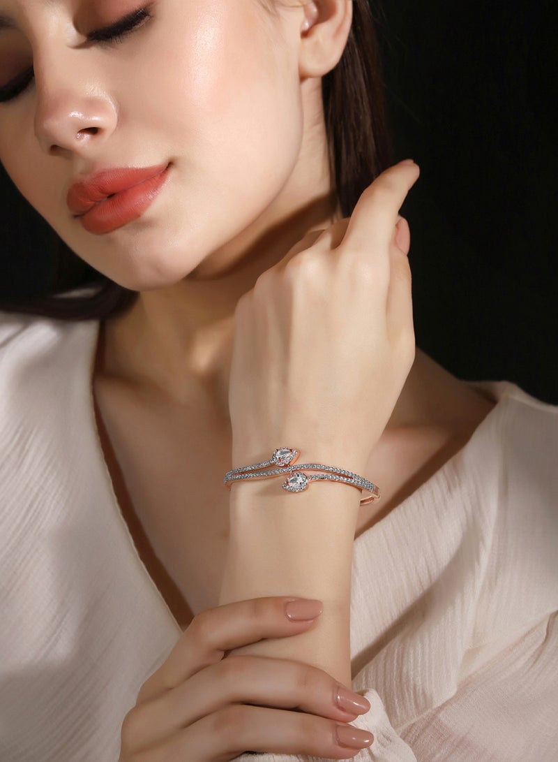 Priyaasi Women Brass Rose American Diamond Bangle-Style Bracelet  - Image 1