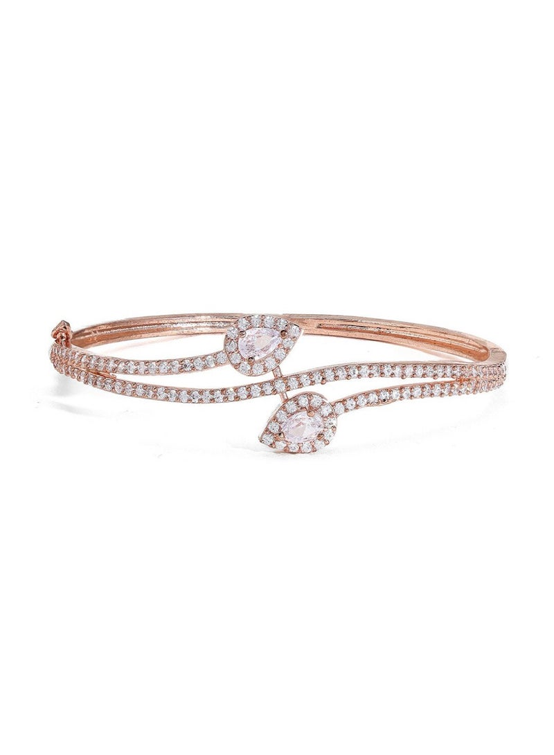 Priyaasi Women Brass Rose American Diamond Bangle-Style Bracelet  - Image 2