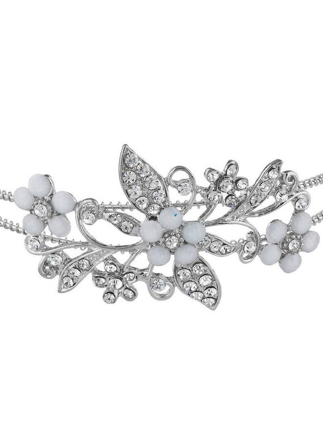 Lux Accessories Silver Tone Crystal Rhinestone White Flower Floral Coil Headband  - Image 3