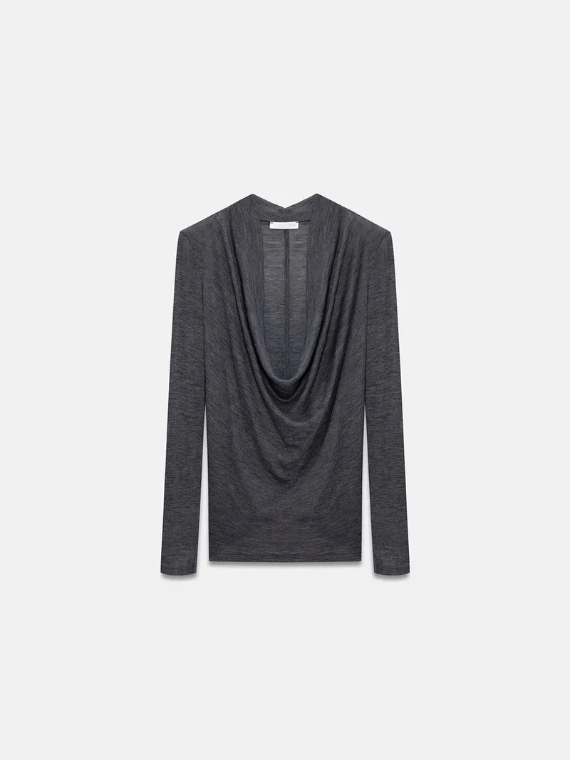 Dilvin Dilvin Slim-fit Wool Cowl Neck Blouse