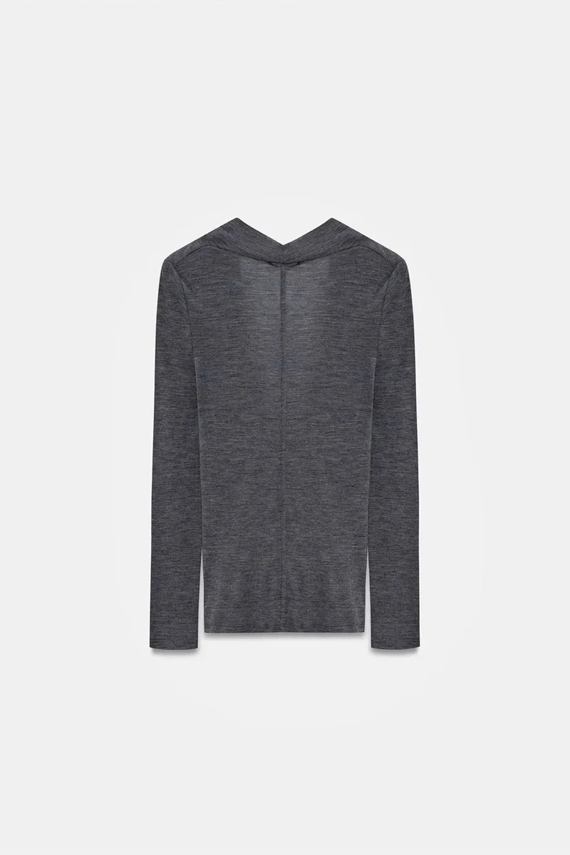 Dilvin Charcoal Grey DILVIN Slim-fit Wool Cowl Neck Blouse for Women | Best Price UAE