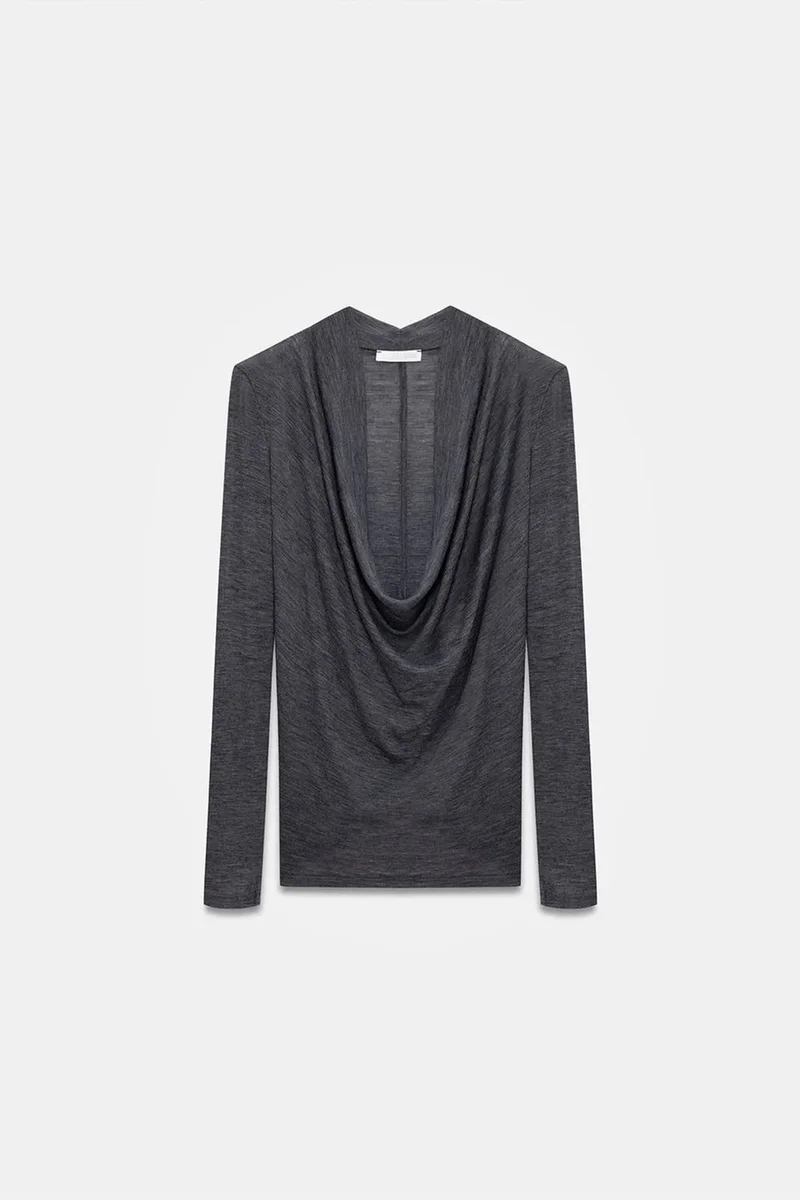 DILVIN Slim-fit Wool Cowl Neck Blouse