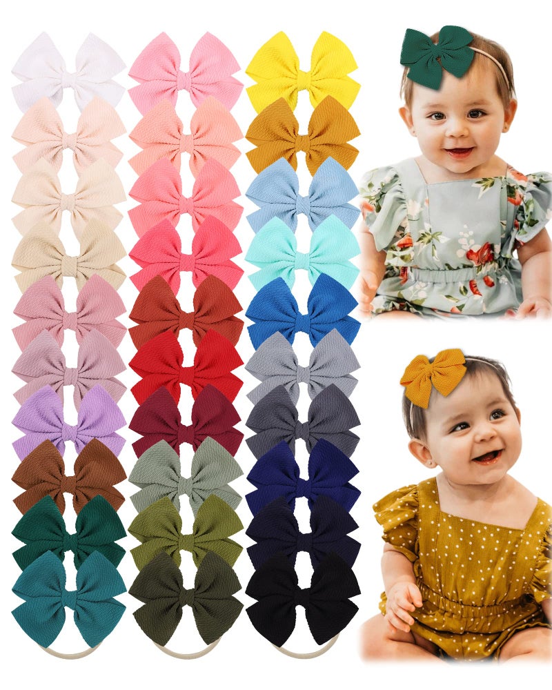 jollybows 30pcs Baby Girls Hair Bows Headband Nylon Hair Band Elastic Hair Accessories for Kids Infants Toddlers - Image 1