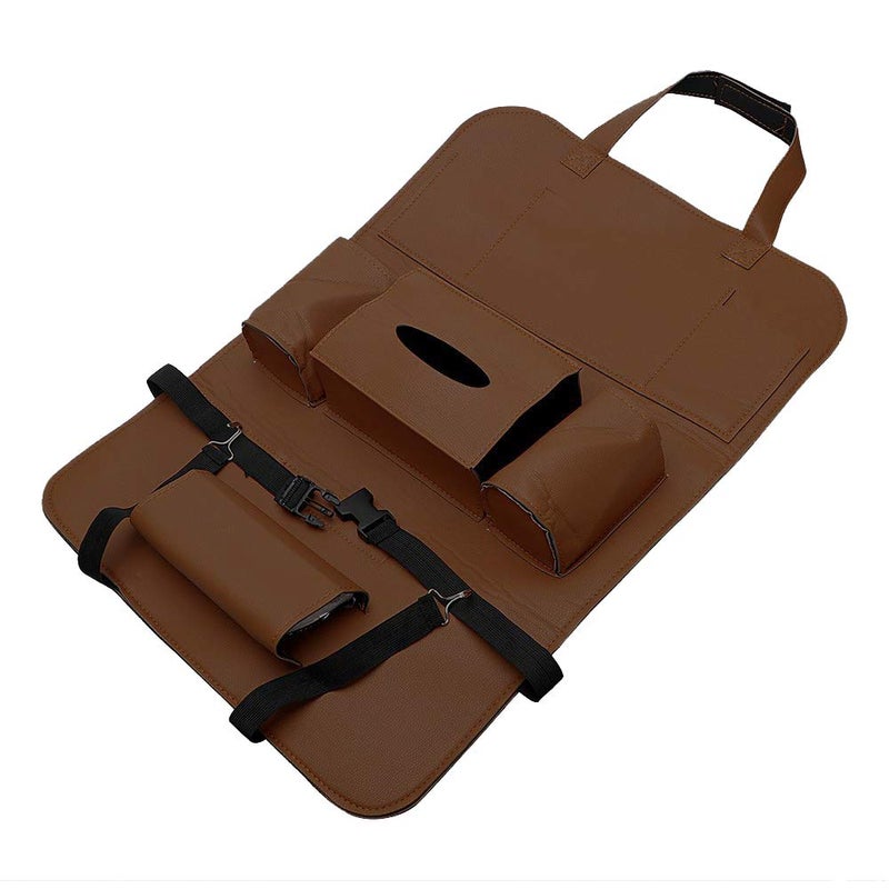 Oshotto Car Backseat Storage Organizer Phone Holder,Multi-Pocket for Bottles, Tissue Boxes,Kids Toy Storage and Great Travel Accessory Compatible with Toyota Liva (Brown) - Image 4