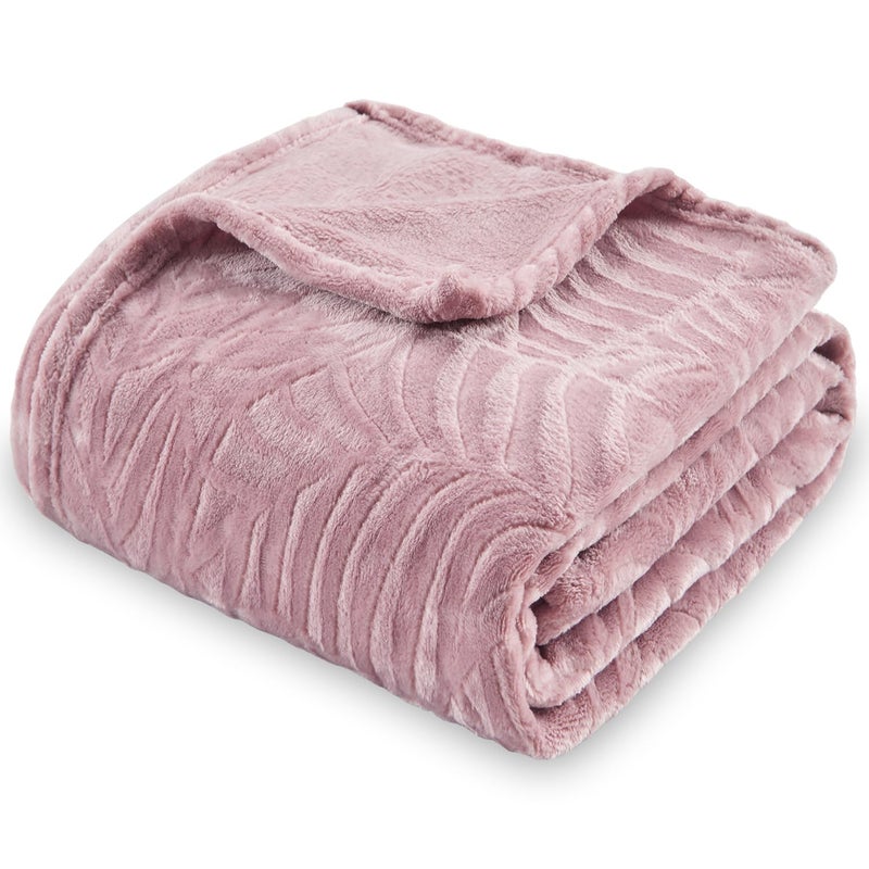 SOCHOW Super Soft Flannel Fleece Throw Blanket for Women Lightweight Cozy Warm Leaves Textured Plush Blanket for Bed Couch Sofa 50 x 60 Inches Dusty Rose