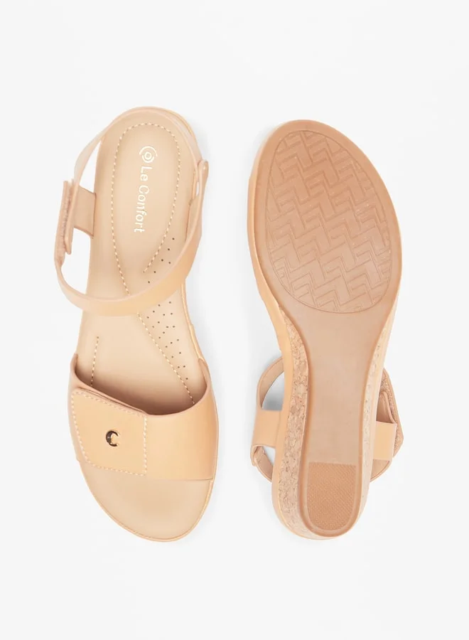 لو كونفورت Women's Solid Cork Wedge Sandals with Hook and Loop Closure