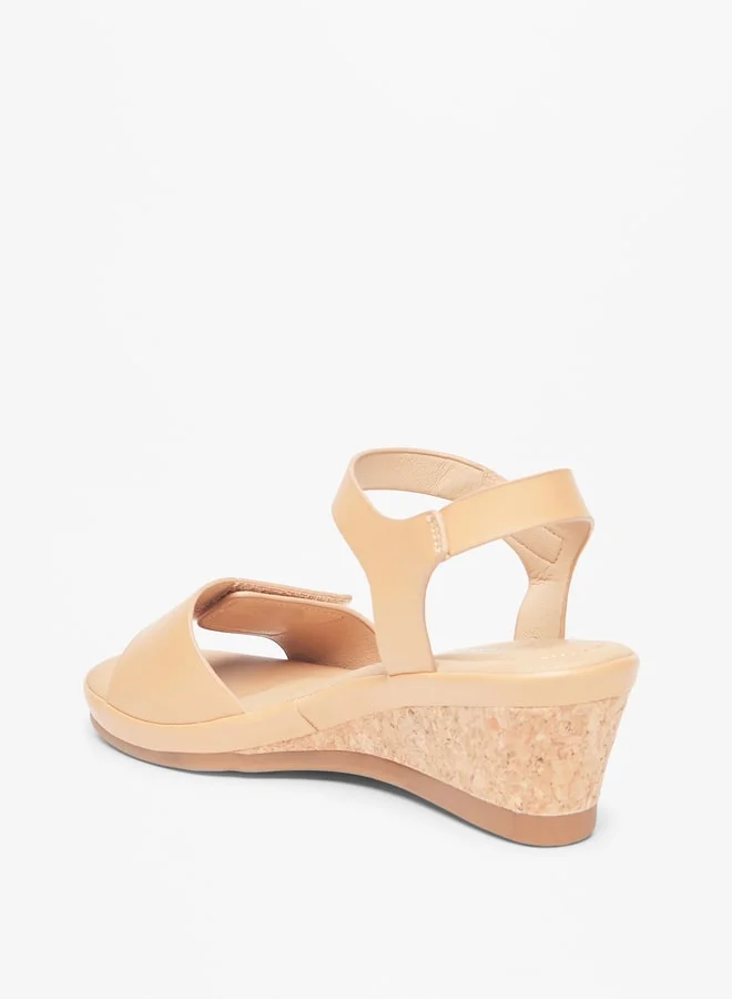 لو كونفورت Women's Solid Cork Wedge Sandals with Hook and Loop Closure