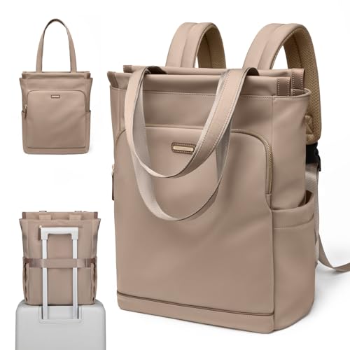 GOLF SUPAGS Convertible Laptop Backpack for Women Casual Daypack Notebook Tote Bag for Work College Travel Leisure (Champagne) - Image 1