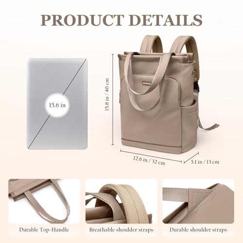 GOLF SUPAGS Convertible Laptop Backpack for Women Casual Daypack Notebook Tote Bag for Work College Travel Leisure (Champagne) - Image 5