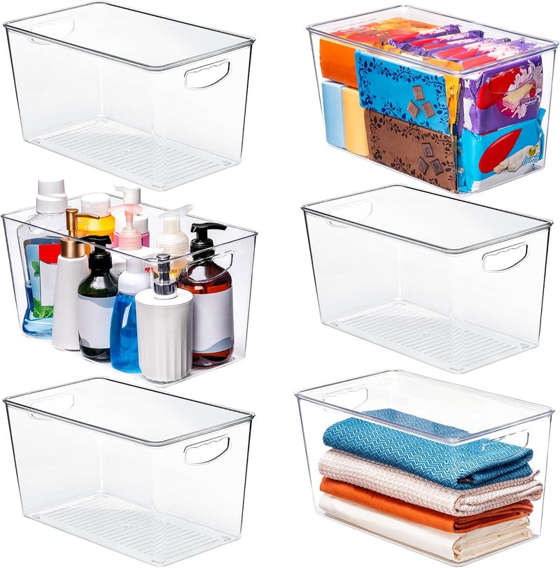 theaoo Clear Storage Bins with Lids Stackable - XLarge Plastic Containers for Pantry Organization and Storage - Perfect for kitchen,Fridge,Laundry Room,Bathroom,Garage,Closet,Cabinet Organizer -6 Pack - Image 1