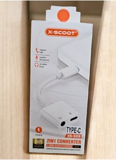 X-SCOOT XS-509 Type C to 3.5mm Jack Adapter & Type C PD Charging, 2 in 1 USB Type C Headphone Audio Adapter, USB C Jack Adapter, Compatible with iPhone 15/16 Pro Max/Galaxy S24/S23/S22, Xiaomi, Pixel - White