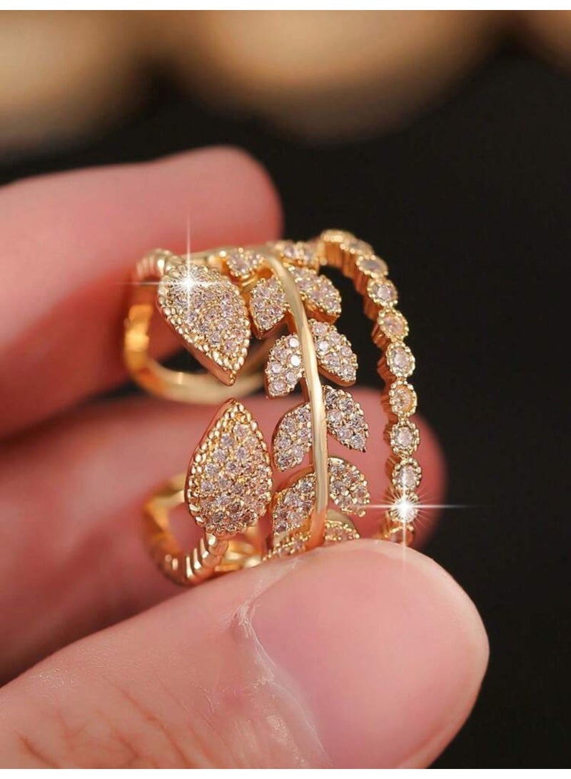 نيو ستايل خاتمين نسائية باللونين الفضي والذهبي مرصعين بالزركون بمقاس موحد - Image 3