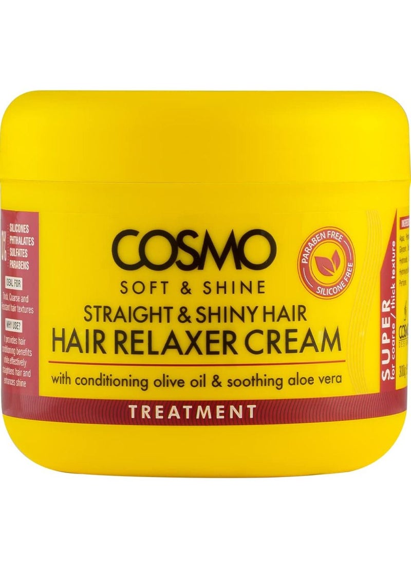 COSMO - Soft & Shine Straight and Shiny Hair Relaxer Cream 300g | With Conditioning Olive Oil and Soothing Aloe Vera | Silky and Luxurious | Paraben Free | Silicone Free | Yellow - Image 1