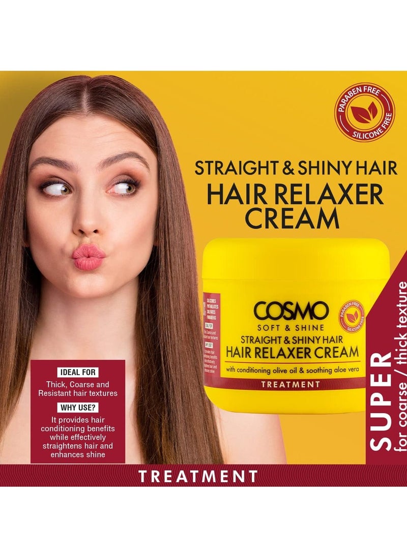 COSMO - Soft & Shine Straight and Shiny Hair Relaxer Cream 300g | With Conditioning Olive Oil and Soothing Aloe Vera | Silky and Luxurious | Paraben Free | Silicone Free | Yellow - Image 1