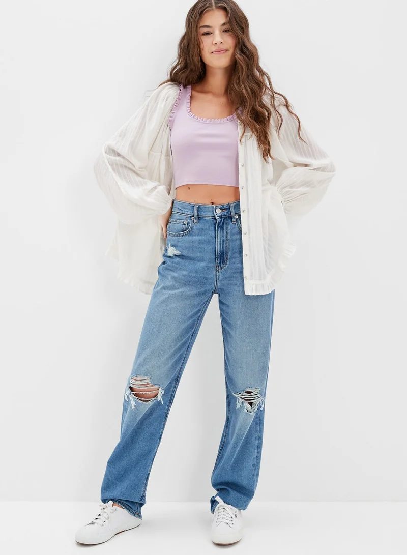 American Eagle Ruffle Puff Sleeve Button Down Top