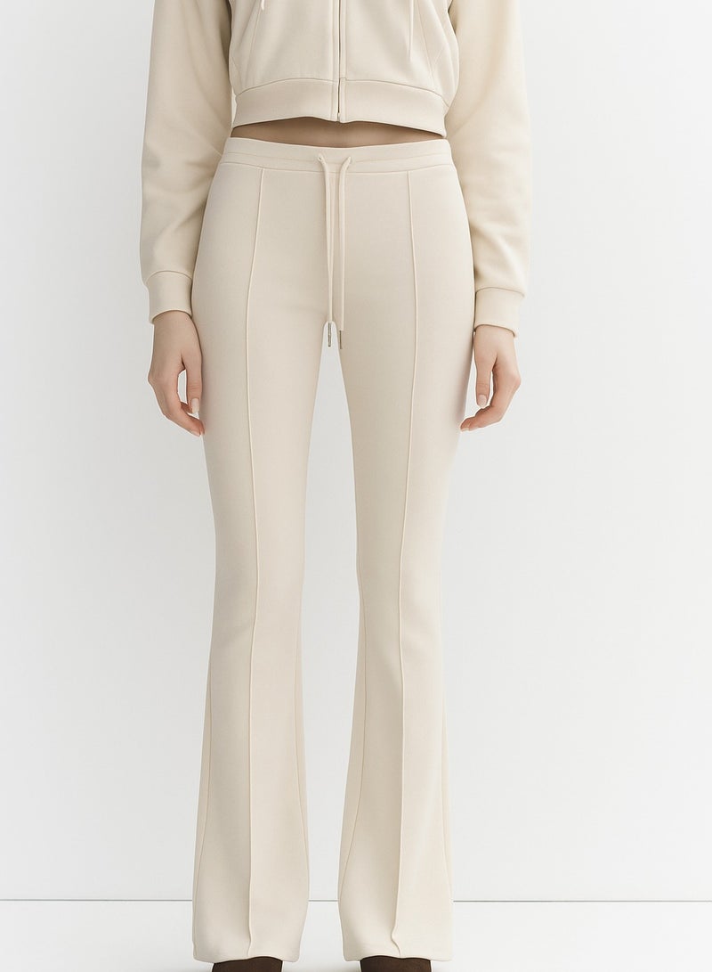 Soft Steps Women's Beige High-Waisted Flared Pants Soft Cotton Interlock | Elegant Fit with Drawstring  Size XL - Image 1