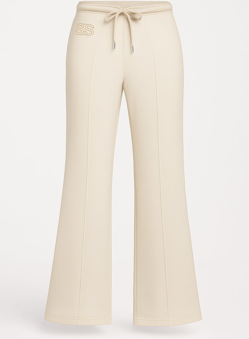 Soft Steps Women's Beige High-Waisted Flared Pants Soft Cotton Interlock | Elegant Fit with Drawstring  Size XL - Image 2