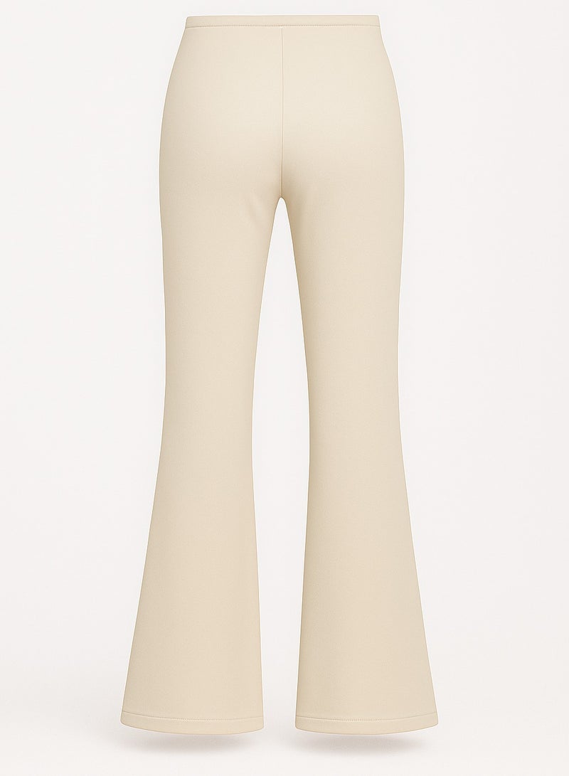 Soft Steps Women's Beige High-Waisted Flared Pants Soft Cotton Interlock | Elegant Fit with Drawstring  Size XL - Image 3