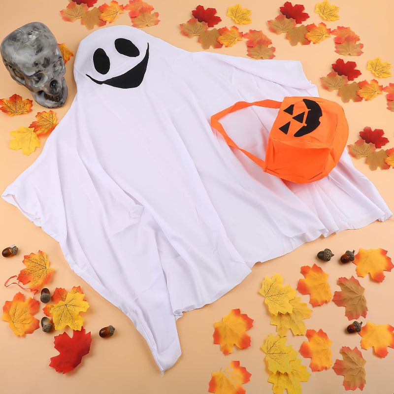 CCINEE Ghost Costume with Pumpkin Bag for Kids  Unisex Tattered Hooded Gown Cosplay Role Play Supply for Child Toddler Halloween Spooky Trick-or-Treating (4-6 yr) - Image 4