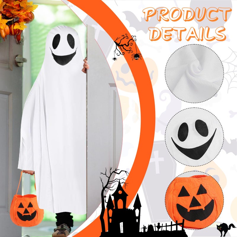 CCINEE Ghost Costume with Pumpkin Bag for Kids  Unisex Tattered Hooded Gown Cosplay Role Play Supply for Child Toddler Halloween Spooky Trick-or-Treating (4-6 yr) - Image 3