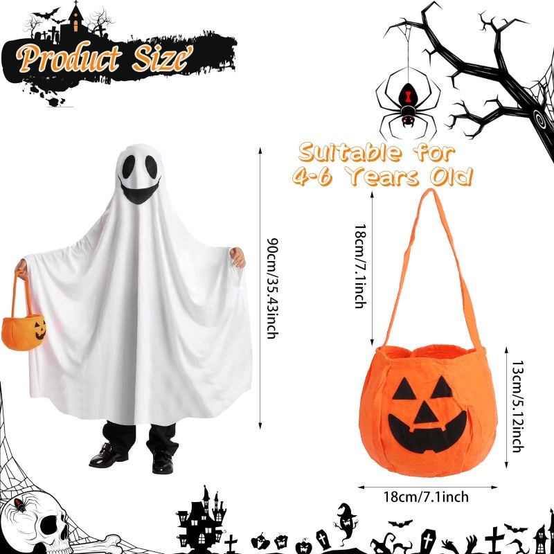 CCINEE Ghost Costume with Pumpkin Bag for Kids  Unisex Tattered Hooded Gown Cosplay Role Play Supply for Child Toddler Halloween Spooky Trick-or-Treating (4-6 yr) - Image 2
