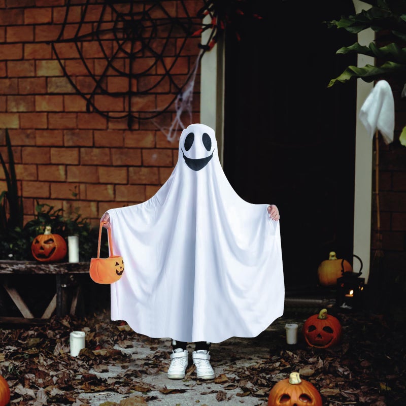 CCINEE Ghost Costume with Pumpkin Bag for Kids  Unisex Tattered Hooded Gown Cosplay Role Play Supply for Child Toddler Halloween Spooky Trick-or-Treating (4-6 yr) - Image 5