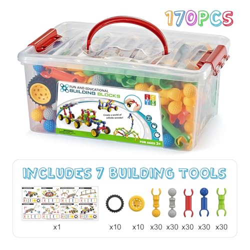 Caferria 170 Pcs Building Toys for Kids Ages 48 with Toy Box Storage Idea Guide Building Blocks STEM Toys for 3 4 5 6 7 8 9 Year Old Creative Kids Activity Christmas Birthday Gifts for Boys Girls - Image 5