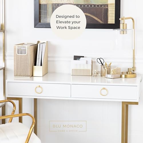 BLU MONACO Gold Desk Accessories Set – 5-Piece Office Organizer with Hanging File Holder, File Organizer & Boho Desk Décor for Women - Image 4