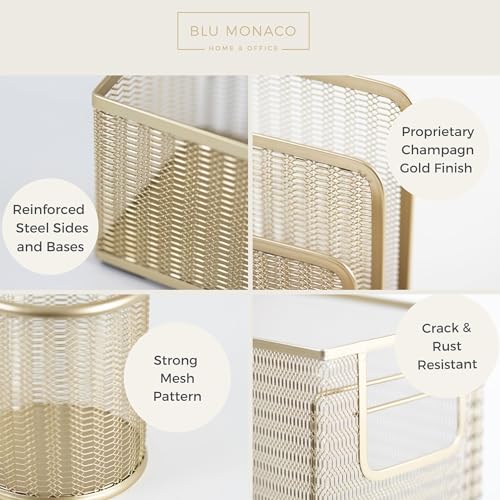 BLU MONACO Gold Desk Accessories Set – 5-Piece Office Organizer with Hanging File Holder, File Organizer & Boho Desk Décor for Women - Image 3