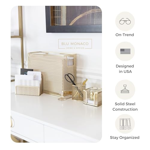 BLU MONACO Gold Desk Accessories Set – 5-Piece Office Organizer with Hanging File Holder, File Organizer & Boho Desk Décor for Women - Image 2