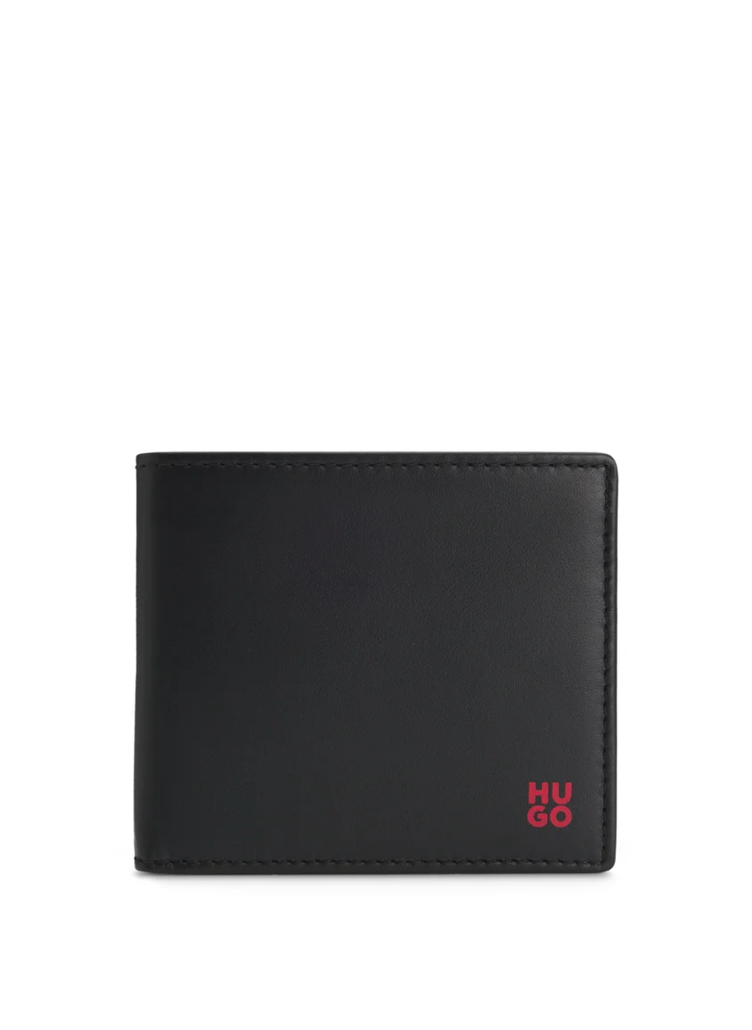 HUGO Folding leather wallet with red stacked logo