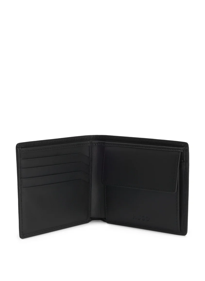 HUGO Folding leather wallet with red stacked logo