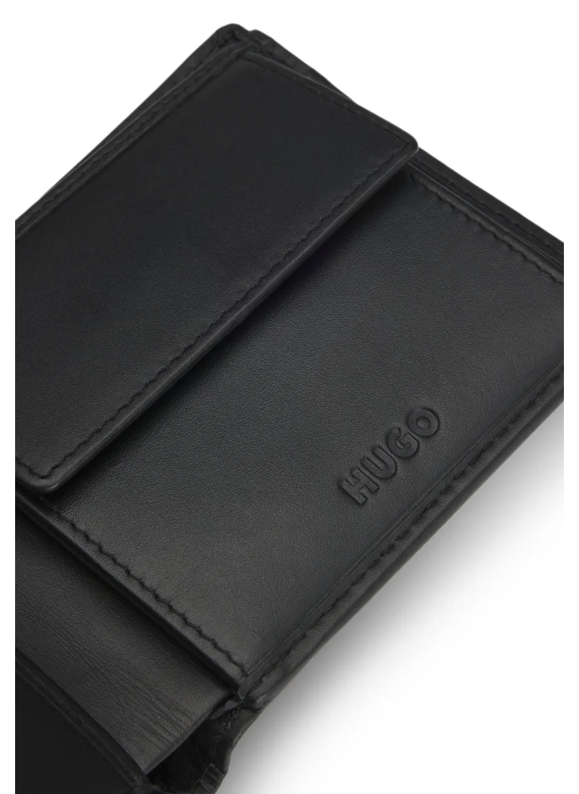 HUGO Folding leather wallet with red stacked logo