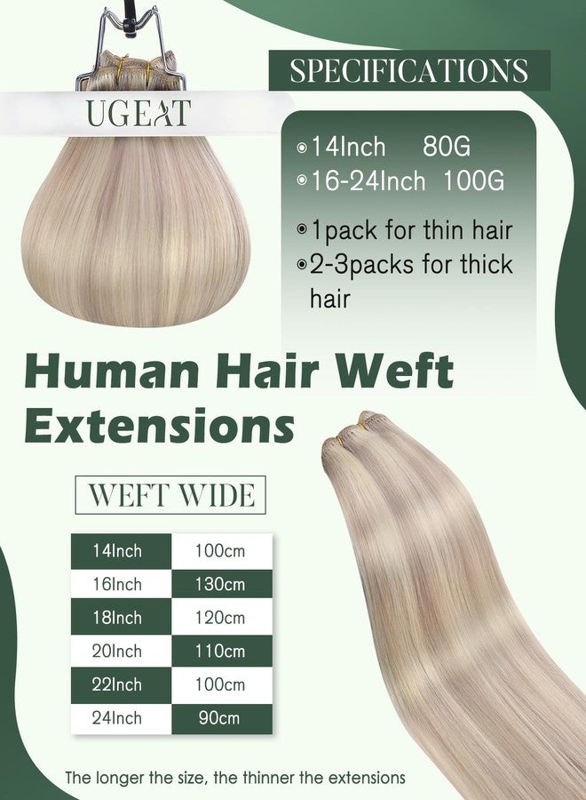 Ugeat Weft Hair Extensions Human Hair, Sew in Extensions Real Human Hair 20 Inch 100g, Sew in Extensions Thickeness, Ash Blonde Highlights Bleach Blonde - Image 3