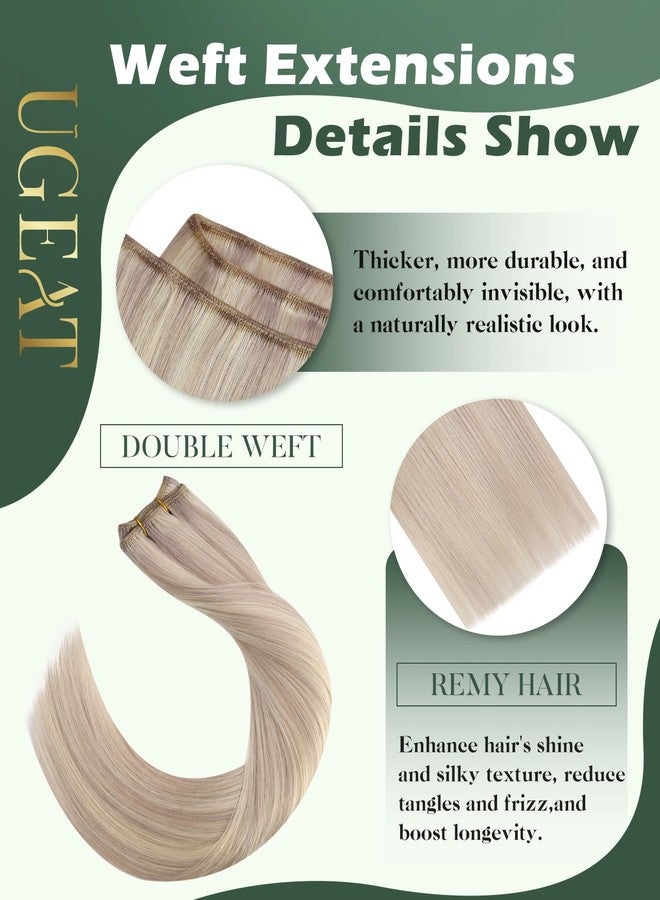 Ugeat Weft Hair Extensions Human Hair, Sew in Extensions Real Human Hair 20 Inch 100g, Sew in Extensions Thickeness, Ash Blonde Highlights Bleach Blonde - Image 2