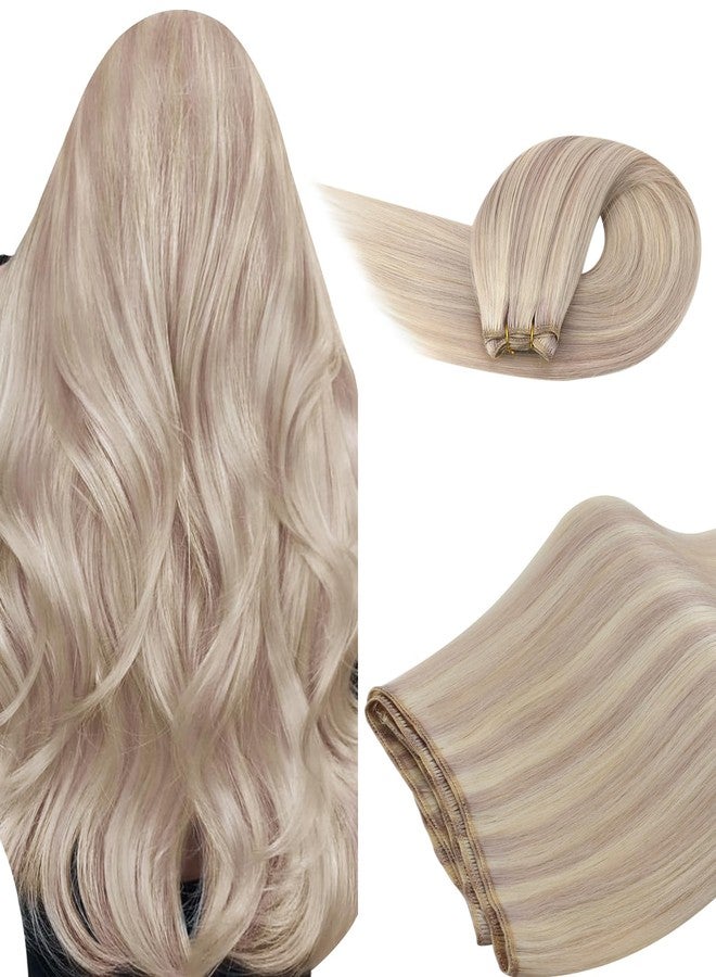 Ugeat Weft Hair Extensions Human Hair, Sew in Extensions Real Human Hair 20 Inch 100g, Sew in Extensions Thickeness, Ash Blonde Highlights Bleach Blonde - Image 1