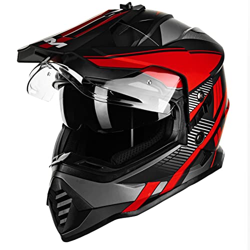 ILM Dual Sport Adventure Motorcycle Helmet with Pinlock Compatible Sun Visor Snowmobile ATV Dirt Bike Off Road Casco Model WS902 RedBlack X-XLarge - Image 1
