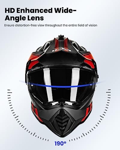 ILM Dual Sport Adventure Motorcycle Helmet with Pinlock Compatible Sun Visor Snowmobile ATV Dirt Bike Off Road Casco Model WS902 RedBlack X-XLarge - Image 4