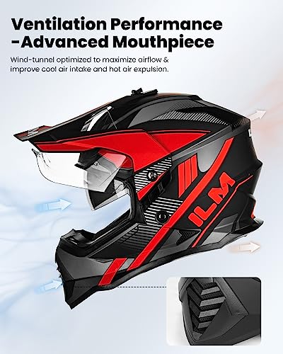 ILM Dual Sport Adventure Motorcycle Helmet with Pinlock Compatible Sun Visor Snowmobile ATV Dirt Bike Off Road Casco Model WS902 RedBlack X-XLarge - Image 5