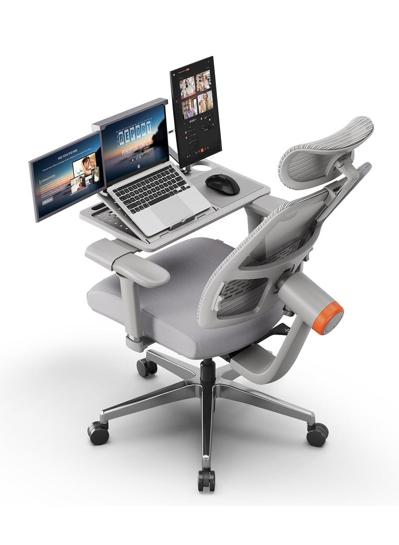 DROGO Ergonomic Office Chair for Work from Home, High Back Computer Chair with Adaptive Lumbar Support, 4D Armrest, Tray, Recline, Adjustable Height & Headrest, Mesh Chair for Office/Home (Grey) - Image 1