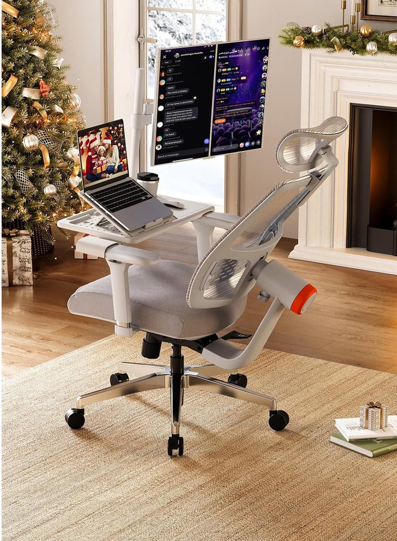 DROGO Ergonomic Office Chair for Work from Home, High Back Computer Chair with Adaptive Lumbar Support, 4D Armrest, Tray, Recline, Adjustable Height & Headrest, Mesh Chair for Office/Home (Grey) - Image 2